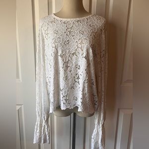 White Lacy Bell Sleeve Blouse